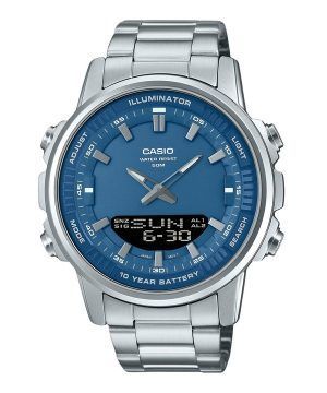 Casio analoginen digitaalinen yhdistelmä ruostumattomasta teräksestä, sininen kellotaulu kvartsi AMW-880D-2A1V miesten kello