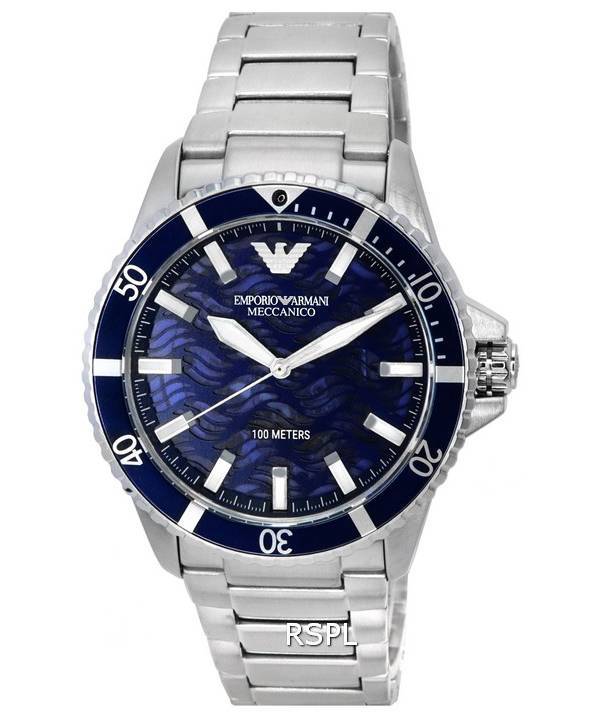 Emporio Armani Meccanico ruostumattomasta teräksestä valmistettu sininen kellotaulu automaattinen AR60059 100M miesten kello