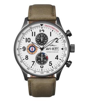 AVI-8 Hawker Hurricane Classic Chronograph Ivory Harmaasävy valkoinen kellotaulu kvartsi AV-4011-0B miesten kello