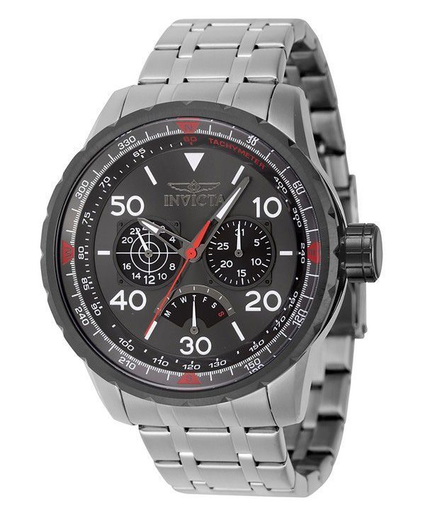 Invicta Aviator Retrograde GMT ruostumattomasta teräksestä asemetallikellotaulu Quartz 46982 100M miesten kello