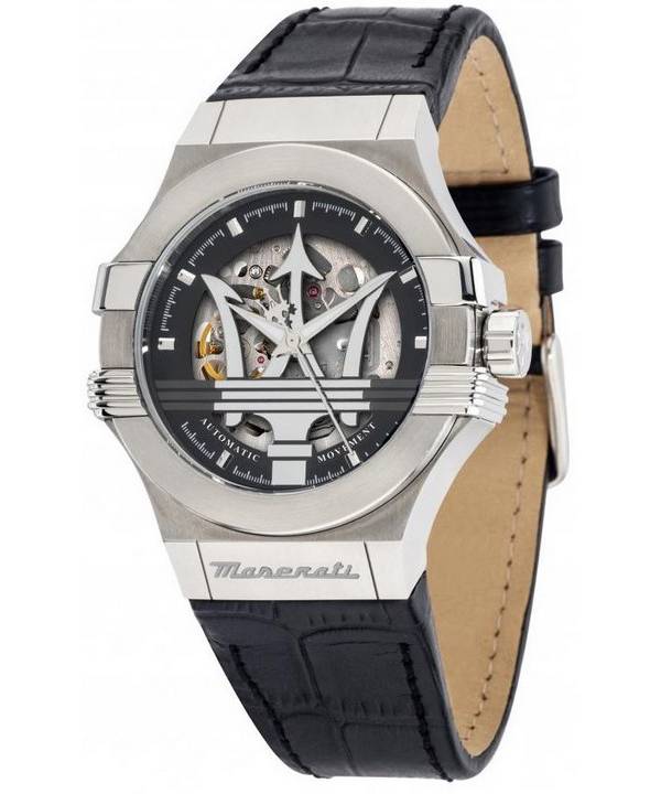 Maserati Potenza nahkaranneke luuranko musta kellotaulu automaattinen R8821108038 100M miesten kello