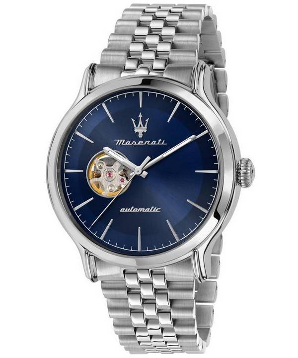 Maserati Epoca ruostumattomasta teräksestä avoin sydän, sininen kellotaulu automaattinen R8823118009 100M miesten kello