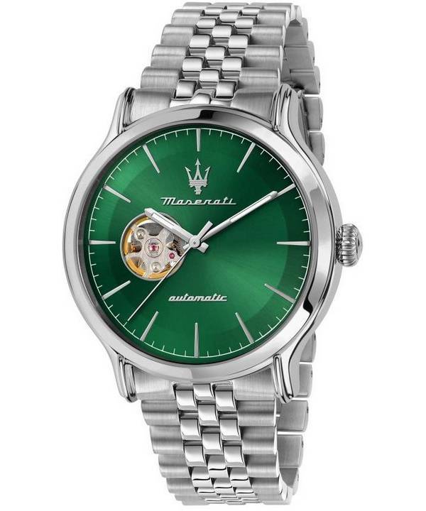 Maserati Epoca ruostumattomasta teräksestä avoin sydän vihreä kellotaulu automaattinen R8823118010 100M miesten kello