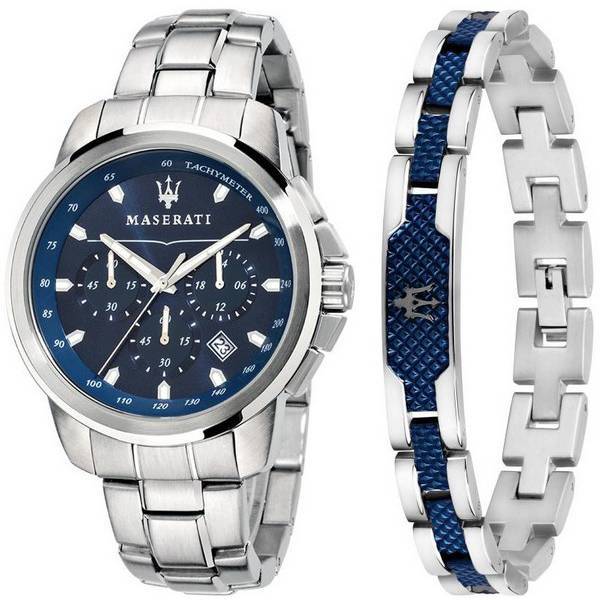 Maserati Successo Chronograph ruostumaton teräs sininen kellotaulu kvartsi R8851121016 miesten kellon lahjasetti