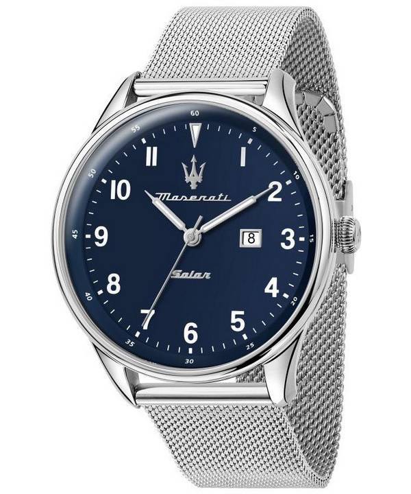 Maserati Tradizione ruostumattomasta teräksestä valmistettu sininen kellotaulu Solar R8851146002 100M miesten kello