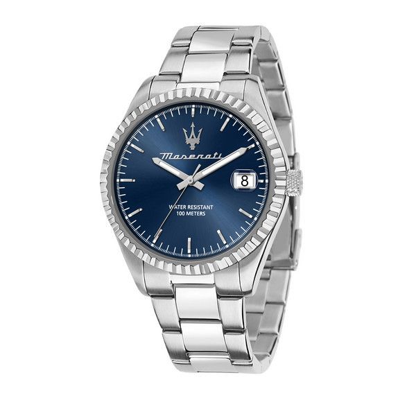 Maserati Competizione ruostumattomasta teräksestä valmistettu sininen kellotaulu kvartsi R8853100029 100M miesten kello