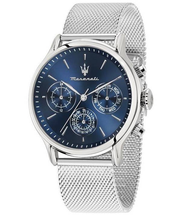 Maserati Epoca ruostumattomasta teräksestä valmistettu sininen kellotaulu kvartsi R8853118019 100M miesten kello