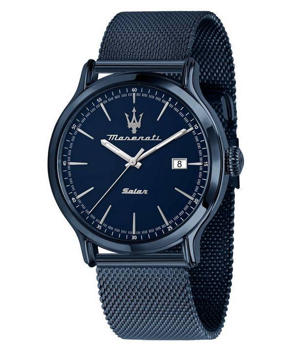 Maserati ruostumattomasta teräksestä valmistettu sininen kellotaulu Solar R8853149001 100M miesten kello