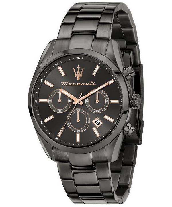 Maserati Attrazione Chronograph ruostumattomasta teräksestä valmistettu musta kellotaulu kvartsi R8853151001 miesten kello