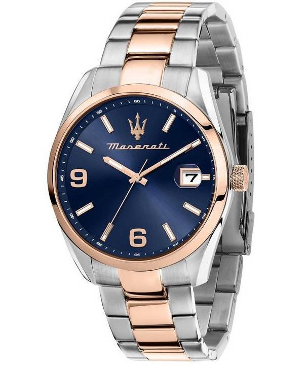 Maserati Attrazione kaksisävyinen ruostumattomasta teräksestä valmistettu sininen kellotaulu kvartsi R8853151006 miesten kello