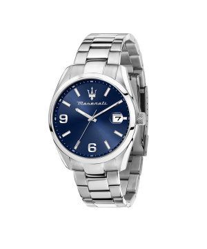 Maserati Attrazione ruostumattomasta teräksestä valmistettu sininen kellotaulu kvartsi R8853151013 miesten kello