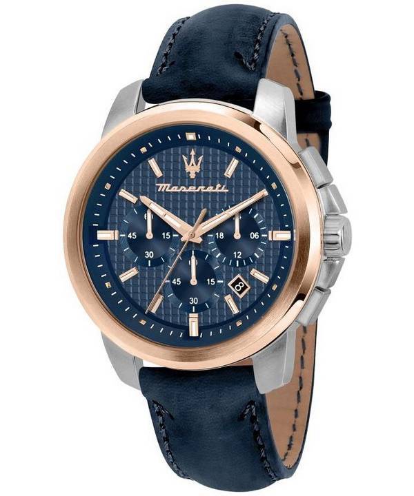 Maserati Successo Chronograph nahkaranneke Sininen kellotaulu kvartsi R8871621015 miesten kello