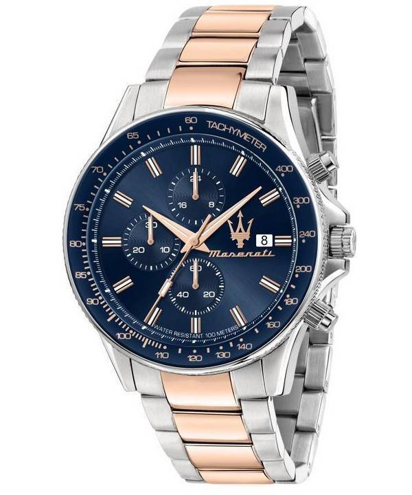 Maserati Sfida Chronograph kaksisävyinen ruostumaton teräs sininen kellotaulu kvartsi R8873640012 100M miesten kello